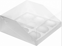 Коробка на 9 капкейков белая с пластиковой крышкой